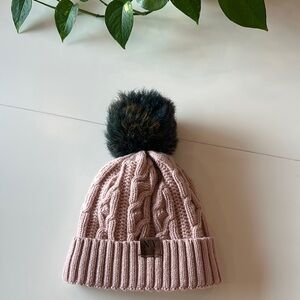 Pink Cable Knit Pom-Pom Beanie for Kids